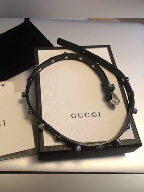 Gucci Black Leather Stud-Embellished Belt with Silver Hardware